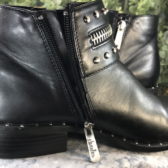 Charles by Charles David Thief Black Silver Studded Ankle Zip Booties WMS 6.5M - Picture 8 of 15